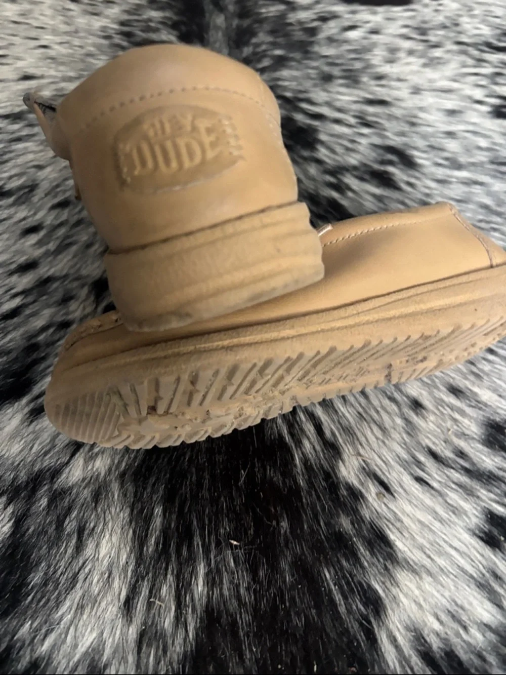 Hey Dude Kids Tan Leather Slip-On Moccasins Size 2